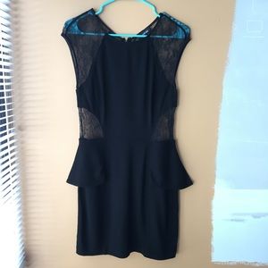 bebe Lace Inset Side Peplum Dress
